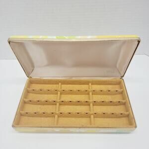 Vintage Mele Travel Jewelry Hard Case Box Earrings Gold interior Yellow Floral
